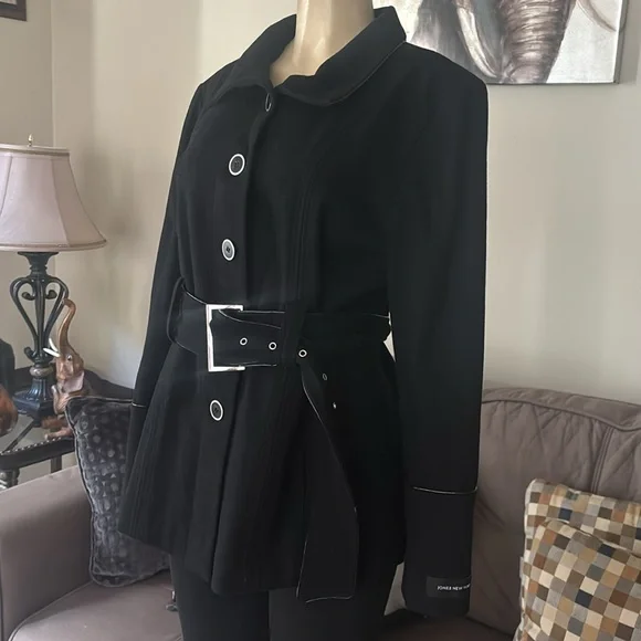 Jones New York Trench Coat Peplum Wool Blend size 12 - Picture 2 of 9